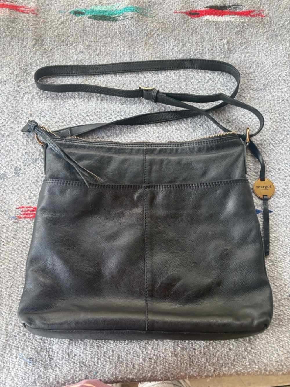margot Black Leather Crossbody with Gold Tag